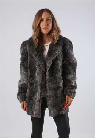 VINTAGE FAUX FUR COAT JACKET UK 14 SHORT MID (CHBA)