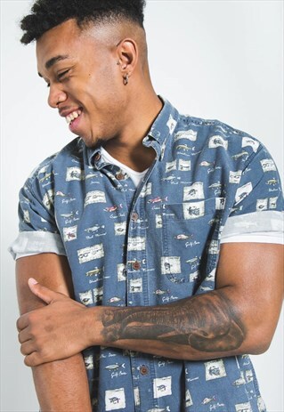 VINTAGE 80S CRAZY PATTERN FESTIVAL SHORT SLEEVE SHIRT /S6787