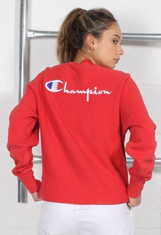 Vintage Champion Sweatshirt in Red w Spell Out Logo Large