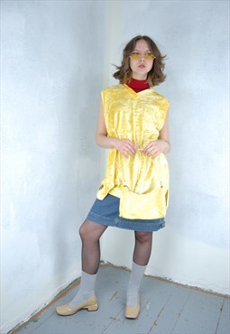 Vintage 90's slip shine baggy long school jumper vest yellow