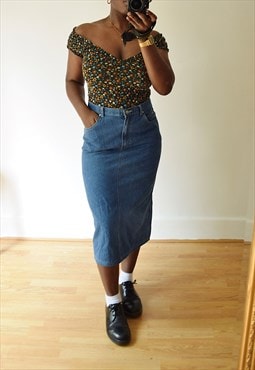 Vintage Denim Midi Skirt with Slit