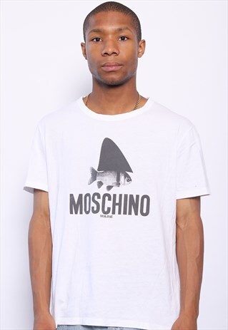 VINTAGE MOSCHINO BIG SPELL OUT LOGO T-SHIRT WHITE