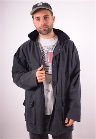 MENS VINTAGE WAX JACKET XL NAVY BLUE 90S