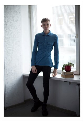 VINTAGE 80'S BLUE LONG SLEEVED POLO SHIRT