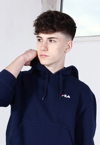 VINTAGE FILA NAVY EMBROIDERED HOODIE