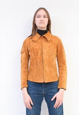 Vintage Women's 90s M L Suede Leather Brown Basic Jacket