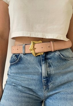 90s Baby Pink Real Leather Snake Skin Printed Jeans Belt