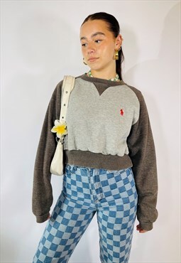 Vintage 90s Ralph Lauren Size L Crop Sweatshirt in Grey
