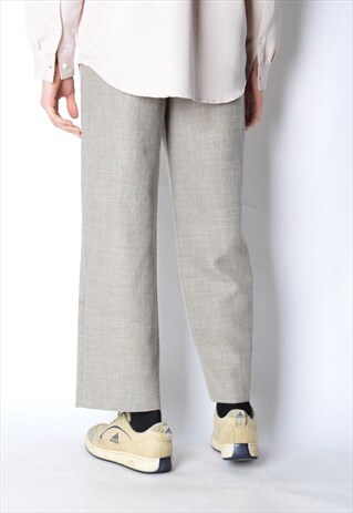 VINTAGE 80S UNISEX BEIGE LINEN BLEND PANTS