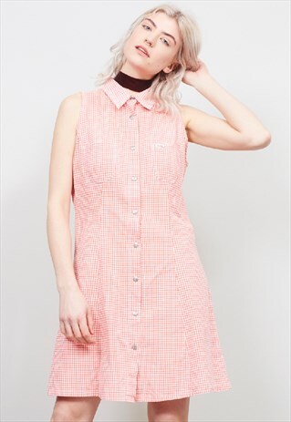 VINTAGE 90'S GINGHAM SLEEVELESS SHIRT DRESS
