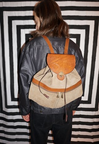 VINTAGE 80'S SUEDE / LEATHER TRIM BACK / RUCK SACK