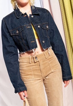 Vintage denim jacket 90s reworked cropped jean jacket