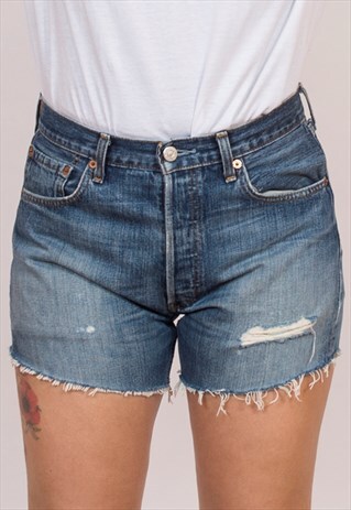 LEVI'S 501 DISTRESSED DENIM HIGH WAISTED SHORTS 14