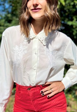 70s vintage embroidered white shirt 