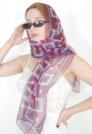 VINTAGE 90S PURPLE PINK SQUARE PRINT SCARF