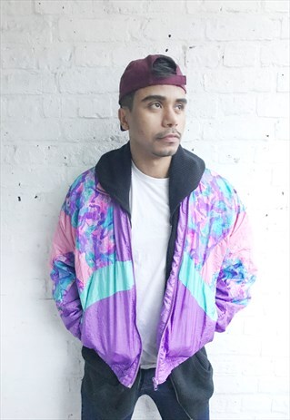 PRINTED SILKY WINDBREAKER/SHELL/BOMBER JACKET (1990'S)