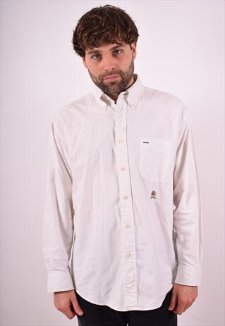 TOMMY HILFIGER MENS VINTAGE SHIRT LARGE WHITE 90S