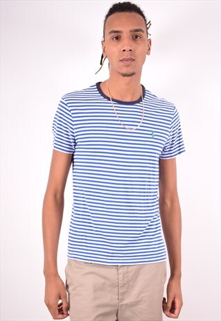 POLO RALPH LAUREN MENS VINTAGE T-SHIRT TOP MEDIUM BLUE 90S