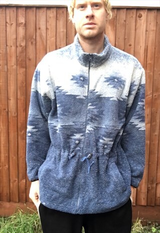 VINTAGE FLEECE JACKET WINTER AZTEC TRIBAL NAVAJO COAT M 10