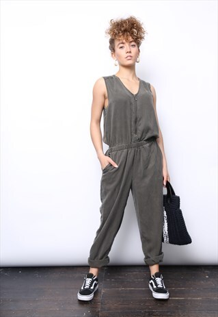 KHAKI SLEEVELESS BOILER WORKWEAR JUMPSUIT
