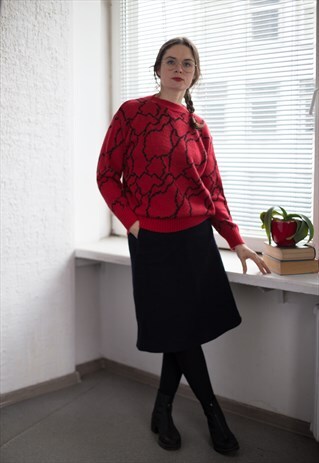 VINTAGE 80'S RED PATTERNED GLITTER JUMPER