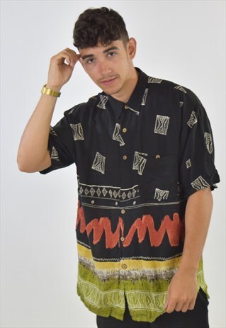 VINTAGE BLACK HAWAIIAN 90S PATTERNED SHIRT