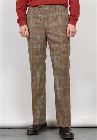 VINTAGE 80'S GREEN/BROWN TARTAN CHECKED TROUSERS
