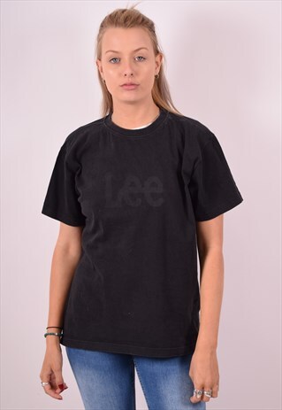 LEE WOMENS VINTAGE T-SHIRT TOP LARGE BLACK 90S