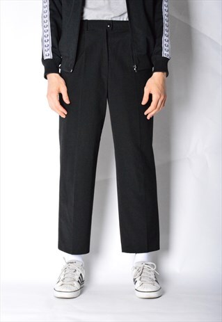 VINTAGE 90S UNISEX BLACK MINIMALIST WOOL BLEND PANTS