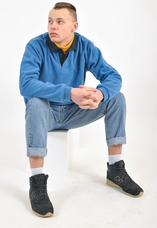 VINTAGE 90'S FLEECE LONG SLEEVE POLO SHIRT