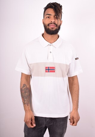 NAPAPIJRI MENS VINTAGE POLO SHIRT XL WHITE 90S