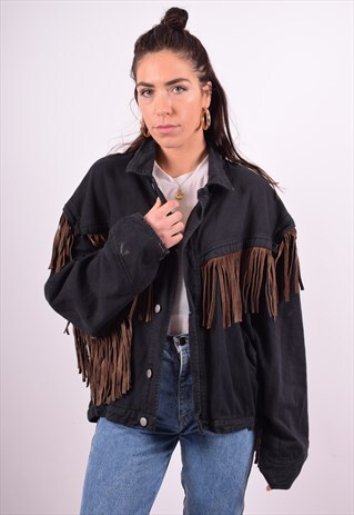 WOMENS VINTAGE DENIM JACKET XL BLACK 90'S