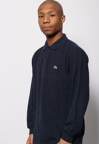 VINTAGE LACOSTE LOGO LONG SLEEVE POLO SHIRT BLUE