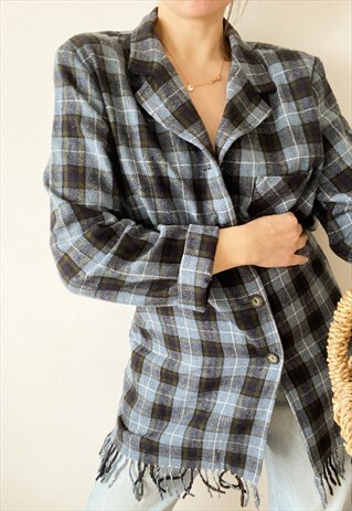 VINTAGE 80S WESTERN PRAIRIE TARTAN CHECK FRINGED SHIRT TOP