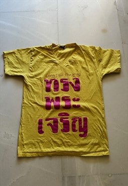 Vintage THAI Long Live The King Yellow V-neck T-Shirt