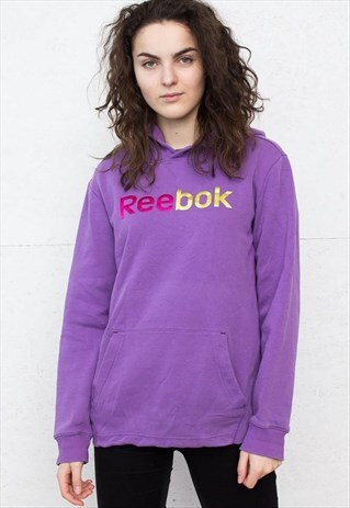 VINTAGE PURPLE REEBOK LOGO PULLOVER HOODIE SWEATSHIRT