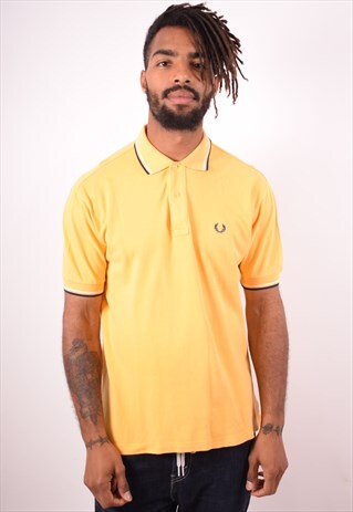 FRED PERRY MENS VINTAGE POLO SHIRT LARGE YELLOW 90S