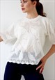 FINE KNIT VINTAGE TOP 90S T-SHIRT CREAM WHITE COTTAGE GRANNY