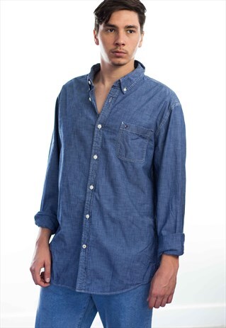 VINTAGE TOMMY HILFIGER LOGO DENIM SHIRT 90S XL 12