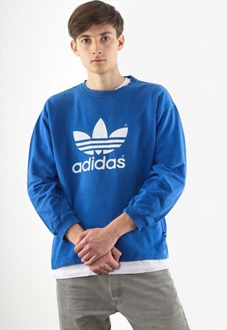 VINTAGE ADIDAS ORIGINALS CREW NECK 90S BLUE BIG LOGO