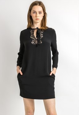 00s Vintage Woman Sandro Midi Black Dress 5923