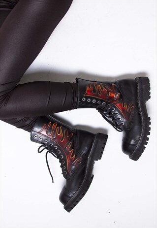 VINTAGE 90S STEEL FLAMES LEATHER BOOTS ID:9002
