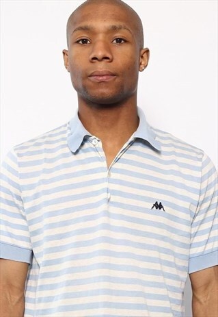 VINTAGE KAPPA LOGO POLO SHIRT STRIPED BLUE AND WHITE