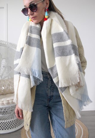 SCARF BEIGE, PASTEL BLUE AND CREAM