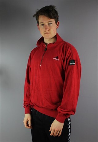VINTAGE ADIDAS EQUIPMENT 1/4 ZIP IN RED WITH EMBROIDERY