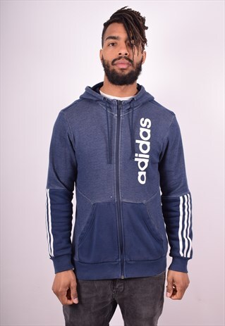 ADIDAS MENS VINTAGE HOODIE JACKET MEDIUM BLUE 90S