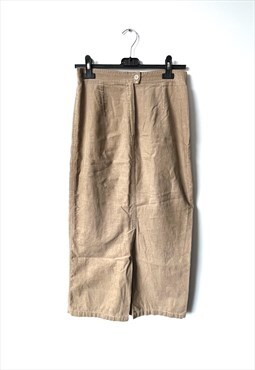 90s Beige Camel Basic Casual Long pencil Grunge Skirt S