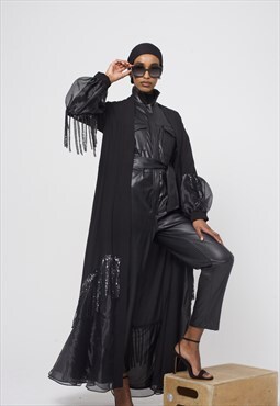 Black Drama Sleeve Sequin Abaya 