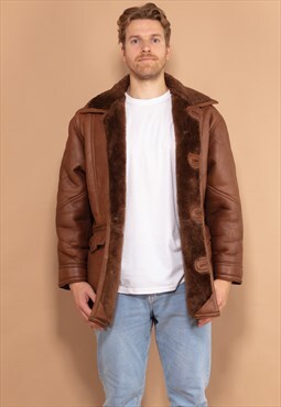 Vintage 80's Men Sheepskin Coat in Brown