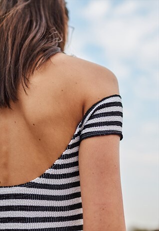 STRIPE BARDOT OFF THE SHOULDER JULES SWIMSUIT